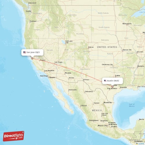 Austin - San Jose direct flight map