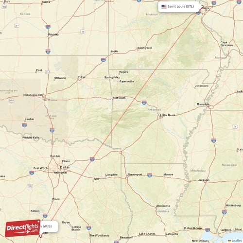 Austin - Saint Louis direct flight map