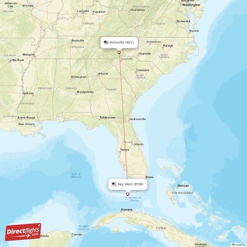 Asheville - Key West direct flight map