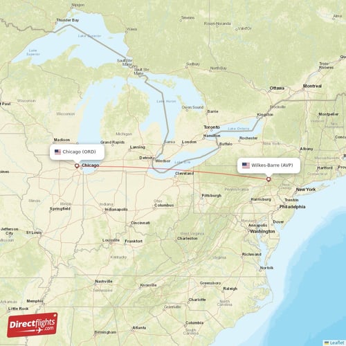 Wilkes-Barre - Chicago direct flight map
