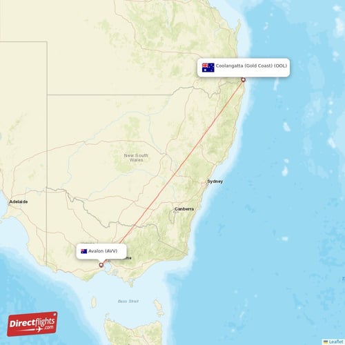 Avalon - Coolangatta (Gold Coast) direct flight map
