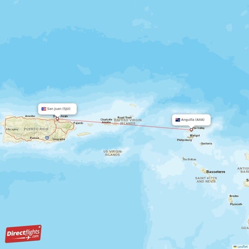 Anguilla - San Juan direct flight map