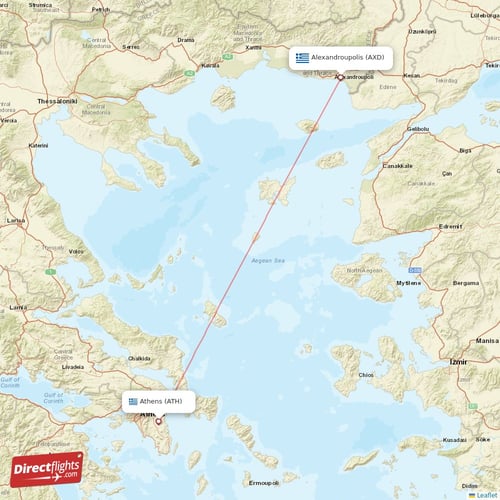Alexandroupolis - Athens direct flight map