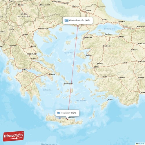 Alexandroupolis - Heraklion direct flight map