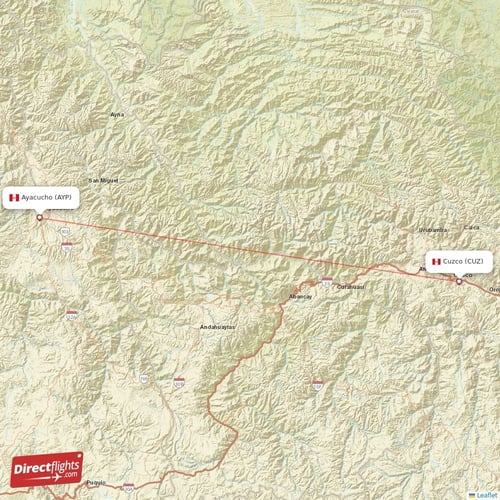 Ayacucho - Cuzco direct flight map