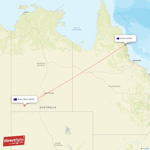 Ayers Rock - Cairns direct flight map