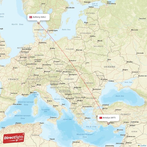 Antalya - Aalborg direct flight map