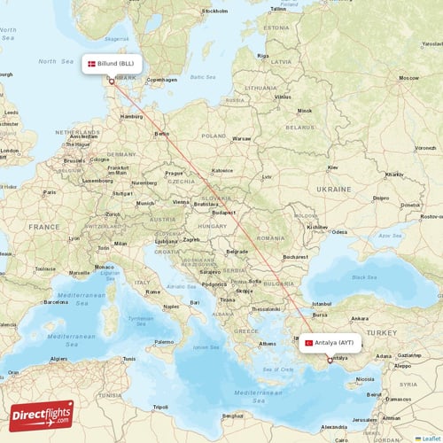 Antalya - Billund direct flight map