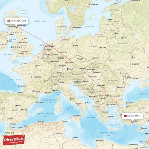 Antalya - Edinburgh direct flight map