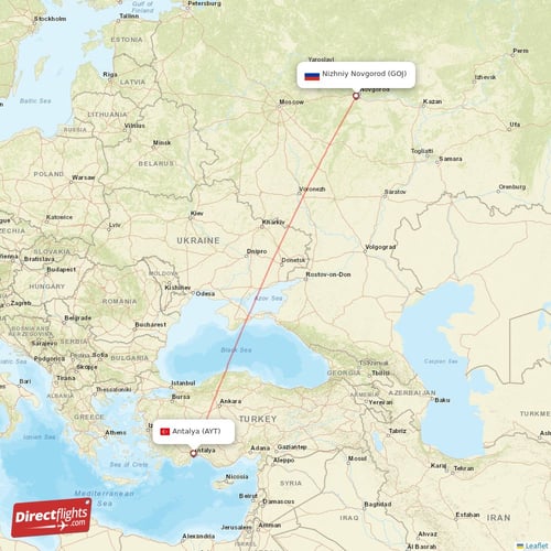Antalya - Nizhniy Novgorod direct flight map