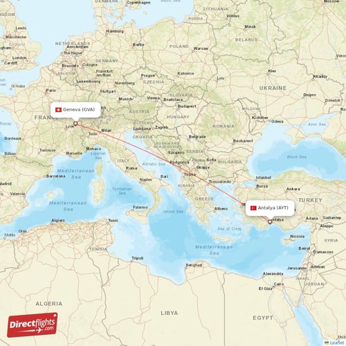Antalya - Geneva direct flight map