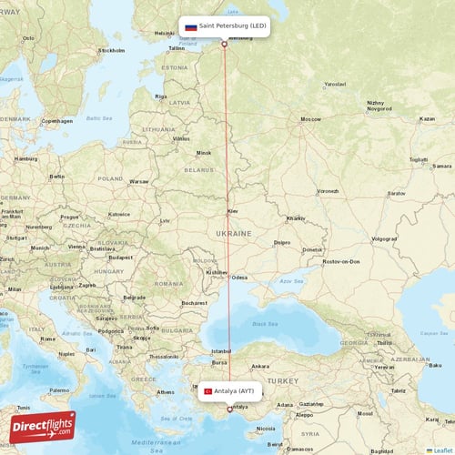 Antalya - Saint Petersburg direct flight map