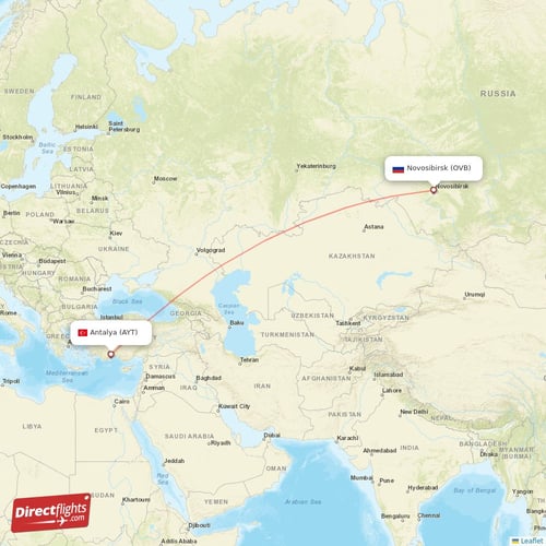 Antalya - Novosibirsk direct flight map