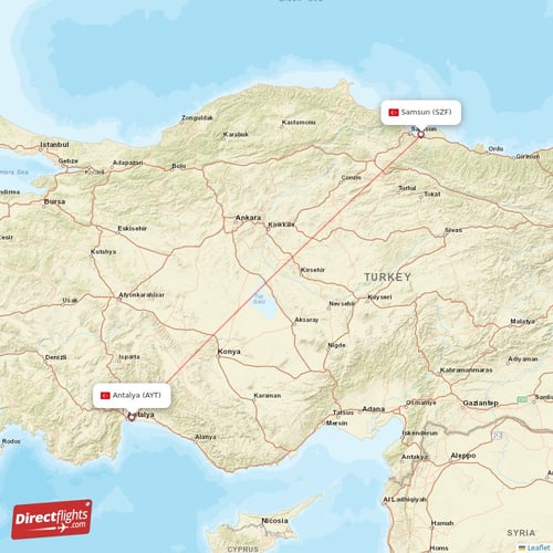 Antalya - Samsun direct flight map
