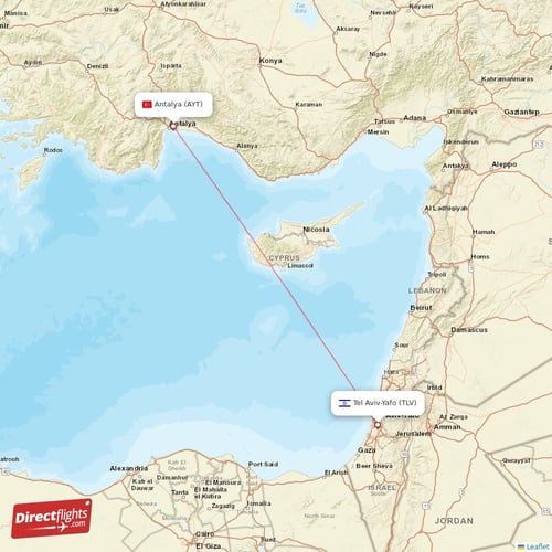 Antalya - Tel Aviv-Yafo direct flight map