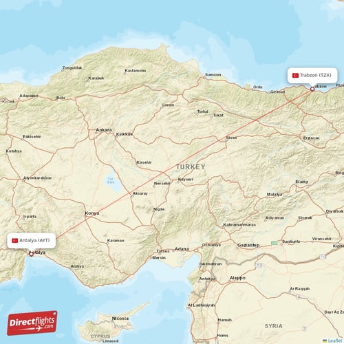 Antalya - Trabzon direct flight map