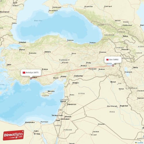 Antalya - Van direct flight map