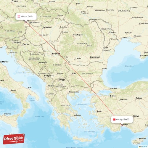 Antalya - Vienna direct flight map