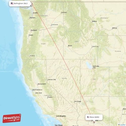 Mesa - Bellingham direct flight map