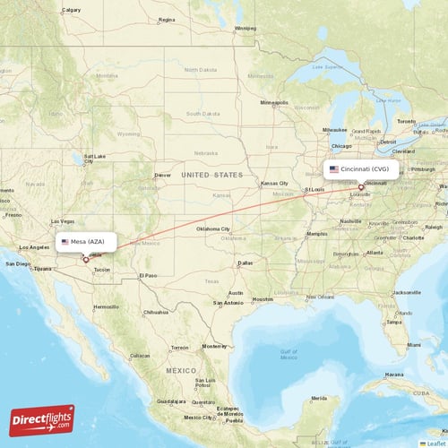 Mesa - Cincinnati direct flight map