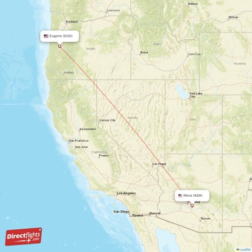 Mesa - Eugene direct flight map
