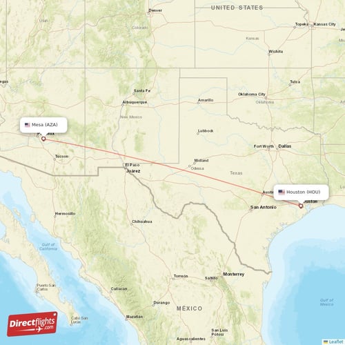 Mesa - Houston direct flight map