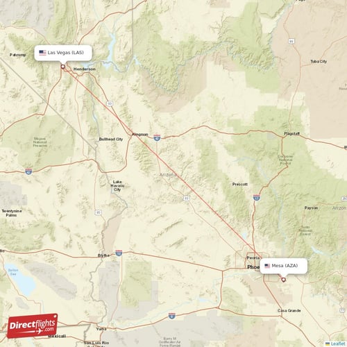 Mesa - Las Vegas direct flight map