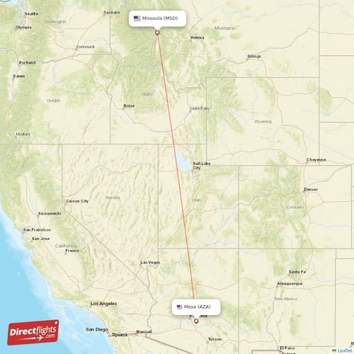 Mesa - Missoula direct flight map