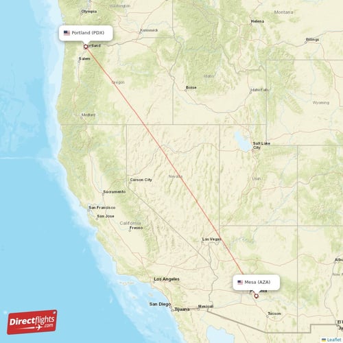Mesa - Portland direct flight map