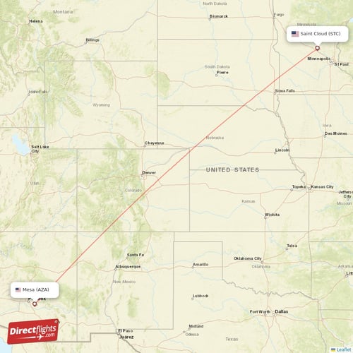 Mesa - Saint Cloud direct flight map