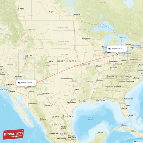 Mesa - Toledo direct flight map