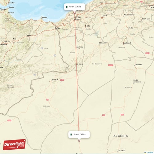 Adrar - Oran direct flight map