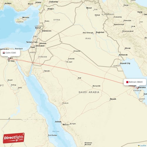 Bahrain - Cairo direct flight map