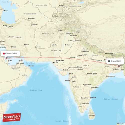 Bahrain - Dhaka direct flight map