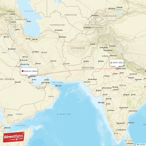 Bahrain - Delhi direct flight map
