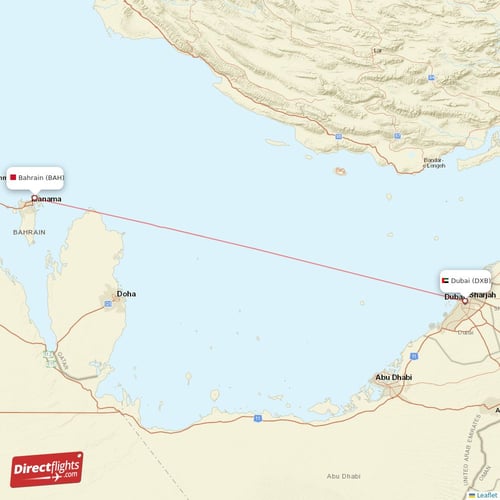 Bahrain - Dubai direct flight map