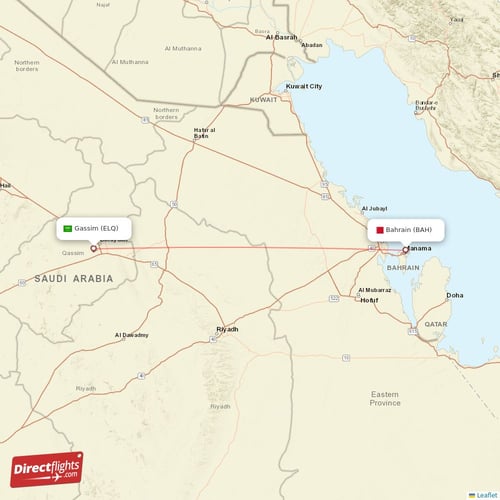 Bahrain - Gassim direct flight map