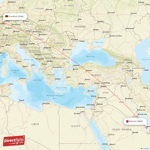 Bahrain - Frankfurt direct flight map