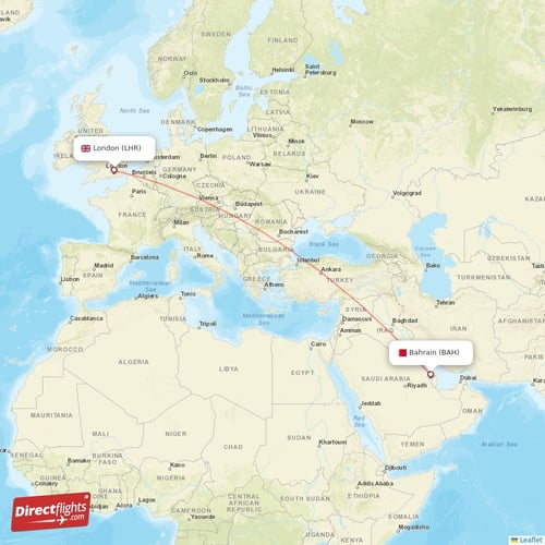 Bahrain - London direct flight map