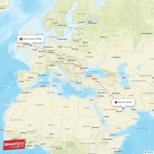 Bahrain - Manchester direct flight map