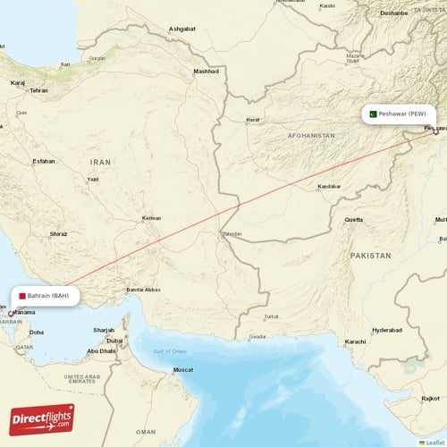 Bahrain - Peshawar direct flight map