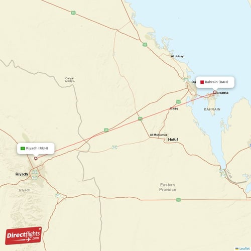 Bahrain - Riyadh direct flight map