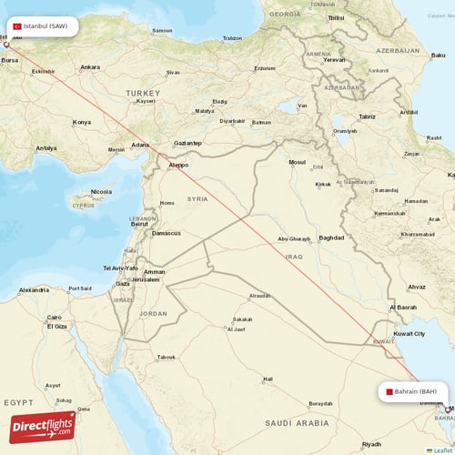 Bahrain - Istanbul direct flight map