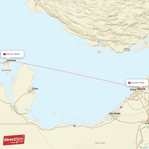 Bahrain - Sharjah direct flight map