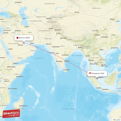 Bahrain - Singapore direct flight map