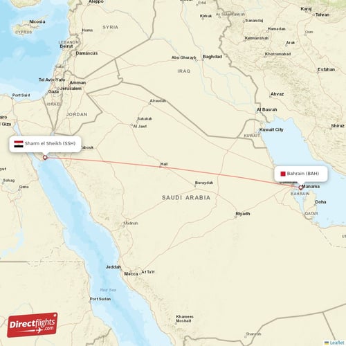 Bahrain - Sharm el Sheikh direct flight map