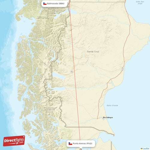 Balmaceda - Punta Arenas direct flight map