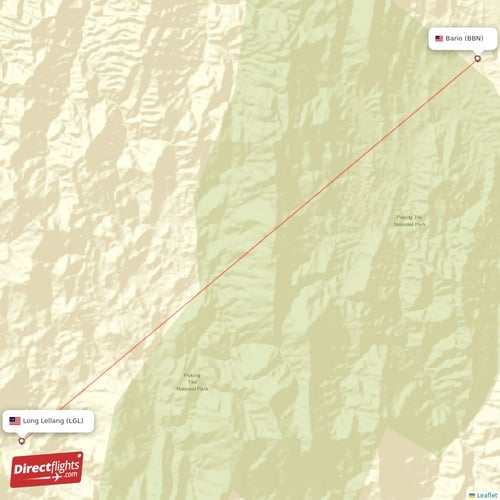 Bario - Long Lellang direct flight map