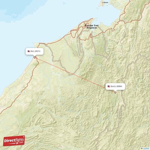 Bario - Miri direct flight map