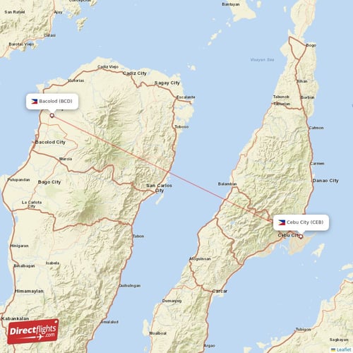 Bacolod - Cebu City direct flight map